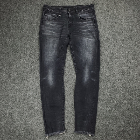 R13 Boy Skinny Jeans Womens 27 Raw Hem 230 Albany Black Distressed Stretch Denim - Picture 1 of 16